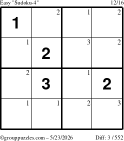 The grouppuzzles.com Easy Sudoku-4 puzzle for Saturday May 23, 2026 with the first 3 steps marked