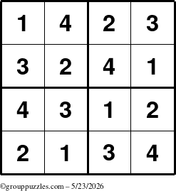 The grouppuzzles.com Answer grid for the Sudoku-4 puzzle for Saturday May 23, 2026