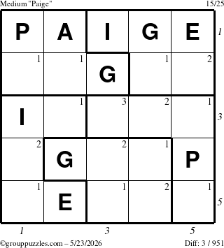 The grouppuzzles.com Medium Paige puzzle for Saturday May 23, 2026 with all 3 steps marked