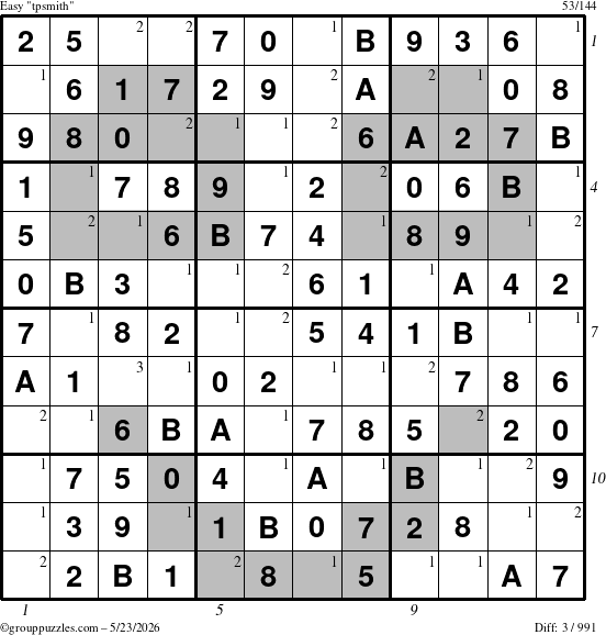 The grouppuzzles.com Easy tpsmith puzzle for Saturday May 23, 2026, suitable for printing, with all 3 steps marked
