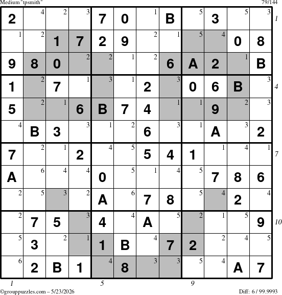 The grouppuzzles.com Medium tpsmith puzzle for Saturday May 23, 2026 with all 6 steps marked