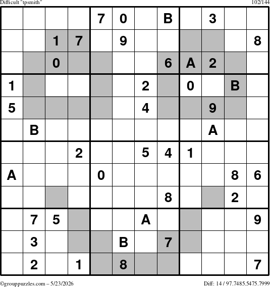 The grouppuzzles.com Difficult tpsmith puzzle for Saturday May 23, 2026