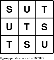 The grouppuzzles.com Answer grid for the TicTac-STU puzzle for Thursday December 18, 2025