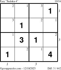 The grouppuzzles.com Easy Sudoku-4 puzzle for Thursday December 18, 2025, suitable for printing, with all 3 steps marked