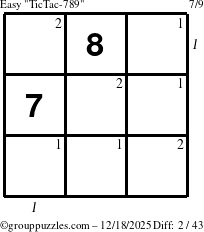 The grouppuzzles.com Easy TicTac-789 puzzle for Thursday December 18, 2025 with all 2 steps marked