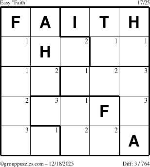 The grouppuzzles.com Easy Faith puzzle for Thursday December 18, 2025 with the first 3 steps marked