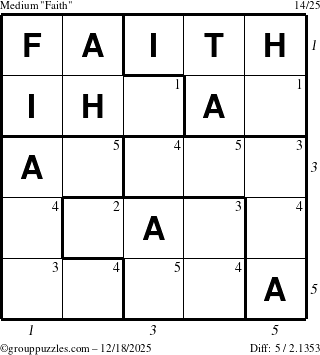 The grouppuzzles.com Medium Faith puzzle for Thursday December 18, 2025 with all 5 steps marked