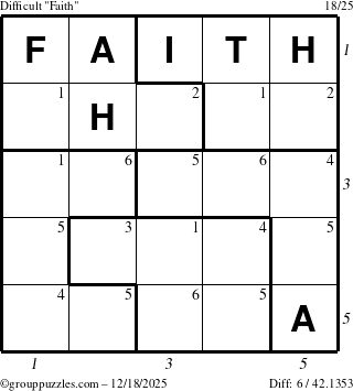 The grouppuzzles.com Difficult Faith puzzle for Thursday December 18, 2025, suitable for printing, with all 6 steps marked