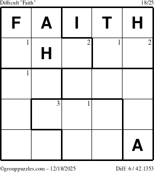 The grouppuzzles.com Difficult Faith puzzle for Thursday December 18, 2025 with the first 3 steps marked