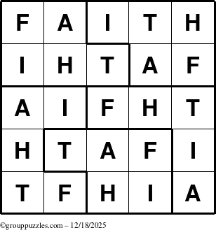 The grouppuzzles.com Answer grid for the Faith puzzle for Thursday December 18, 2025