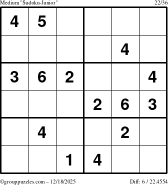 The grouppuzzles.com Medium Sudoku-Junior puzzle for Thursday December 18, 2025