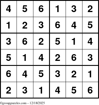 The grouppuzzles.com Answer grid for the Sudoku-Junior puzzle for Thursday December 18, 2025