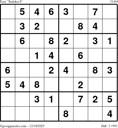 The grouppuzzles.com Easy Sudoku-8 puzzle for Thursday December 18, 2025