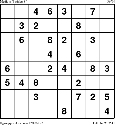 The grouppuzzles.com Medium Sudoku-8 puzzle for Thursday December 18, 2025