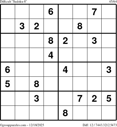 The grouppuzzles.com Difficult Sudoku-8 puzzle for Thursday December 18, 2025