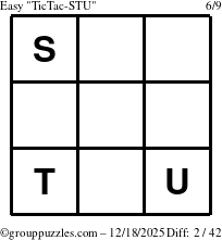 The grouppuzzles.com Easy TicTac-STU puzzle for Thursday December 18, 2025