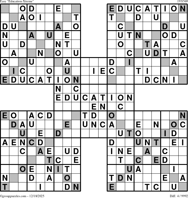 The grouppuzzles.com Easy Education-Xtreme puzzle for Thursday December 18, 2025