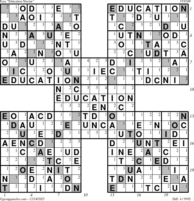 The grouppuzzles.com Easy Education-Xtreme puzzle for Thursday December 18, 2025 with all 4 steps marked