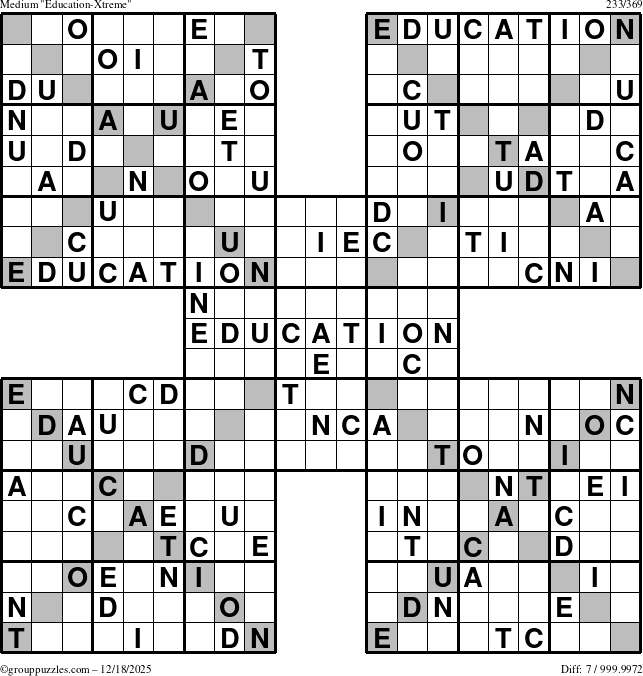 The grouppuzzles.com Medium Education-Xtreme puzzle for Thursday December 18, 2025