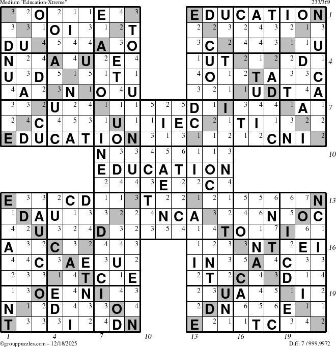 The grouppuzzles.com Medium Education-Xtreme puzzle for Thursday December 18, 2025 with all 7 steps marked