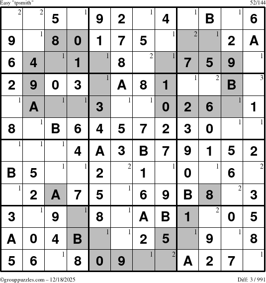 The grouppuzzles.com Easy tpsmith puzzle for Thursday December 18, 2025 with the first 3 steps marked