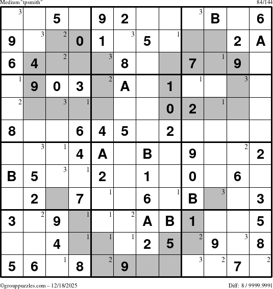 The grouppuzzles.com Medium tpsmith puzzle for Thursday December 18, 2025 with the first 3 steps marked