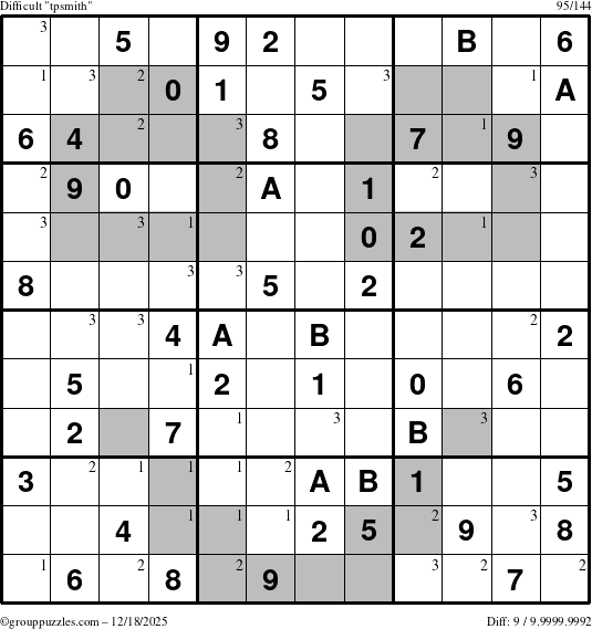 The grouppuzzles.com Difficult tpsmith puzzle for Thursday December 18, 2025 with the first 3 steps marked