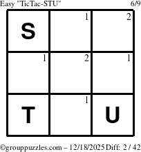 The grouppuzzles.com Easy TicTac-STU puzzle for Thursday December 18, 2025 with the first 2 steps marked
