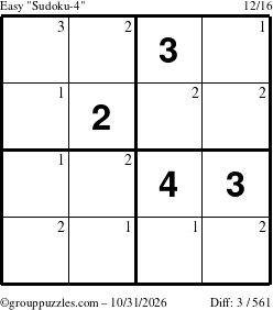 The grouppuzzles.com Easy Sudoku-4 puzzle for Saturday October 31, 2026 with the first 3 steps marked