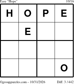The grouppuzzles.com Easy Hope puzzle for Saturday October 31, 2026