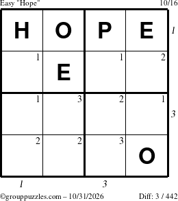 The grouppuzzles.com Easy Hope puzzle for Saturday October 31, 2026 with all 3 steps marked