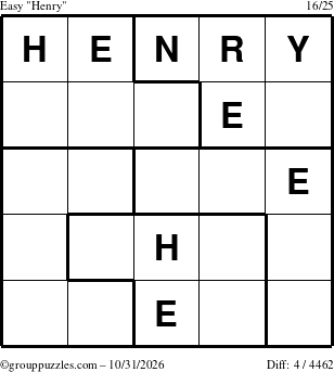The grouppuzzles.com Easy Henry puzzle for Saturday October 31, 2026