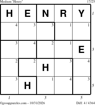 The grouppuzzles.com Medium Henry puzzle for Saturday October 31, 2026 with all 4 steps marked