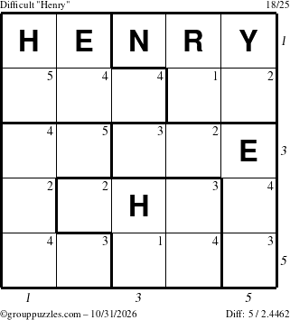 The grouppuzzles.com Difficult Henry puzzle for Saturday October 31, 2026 with all 5 steps marked