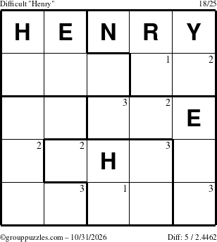 The grouppuzzles.com Difficult Henry puzzle for Saturday October 31, 2026 with the first 3 steps marked