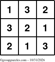 The grouppuzzles.com Answer grid for the TicTac-123 puzzle for Saturday October 31, 2026