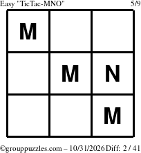 The grouppuzzles.com Easy TicTac-MNO puzzle for Saturday October 31, 2026