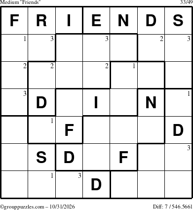 The grouppuzzles.com Medium Friends puzzle for Saturday October 31, 2026 with the first 3 steps marked