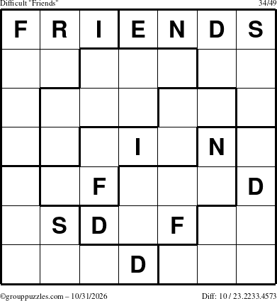 The grouppuzzles.com Difficult Friends puzzle for Saturday October 31, 2026