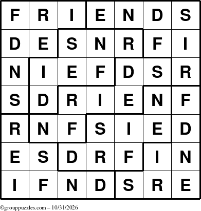 The grouppuzzles.com Answer grid for the Friends puzzle for Saturday October 31, 2026