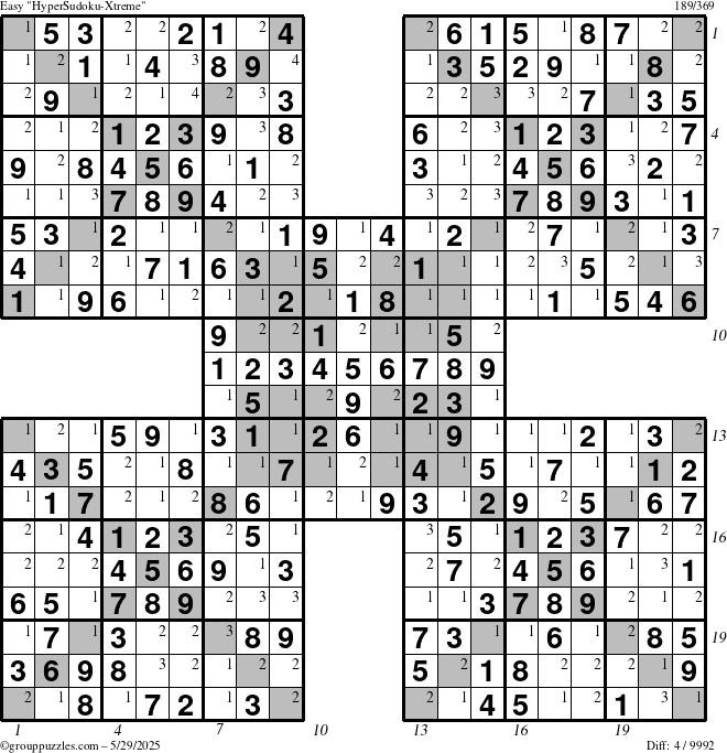 The grouppuzzles.com Easy cover-HyperXtreme puzzle for Thursday May 29, 2025, suitable for printing, with all 4 steps marked