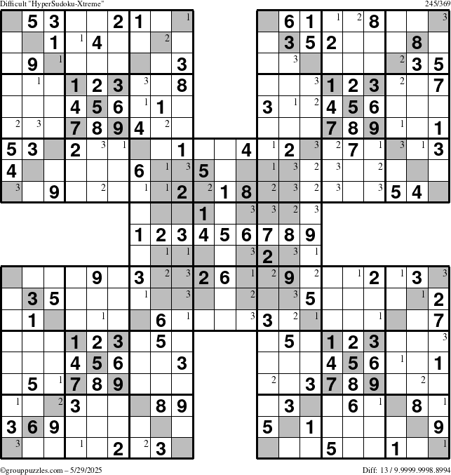 The grouppuzzles.com Difficult cover-HyperXtreme puzzle for Thursday May 29, 2025 with the first 3 steps marked
