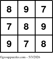 The grouppuzzles.com Answer grid for the TicTac-789 puzzle for Sunday May 3, 2026