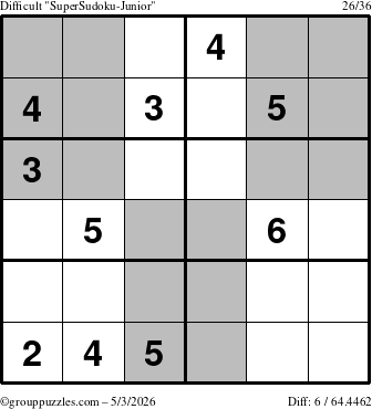 The grouppuzzles.com Difficult SuperSudoku-Junior puzzle for Sunday May 3, 2026