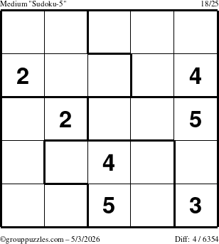 The grouppuzzles.com Medium Sudoku-5 puzzle for Sunday May 3, 2026