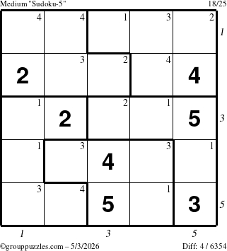 The grouppuzzles.com Medium Sudoku-5 puzzle for Sunday May 3, 2026 with all 4 steps marked