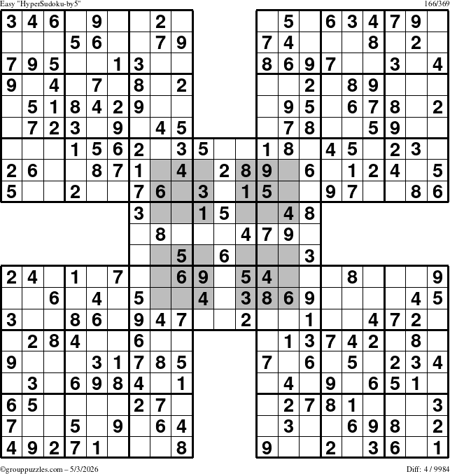 The grouppuzzles.com Easy HyperSudoku-by5 puzzle for Sunday May 3, 2026
