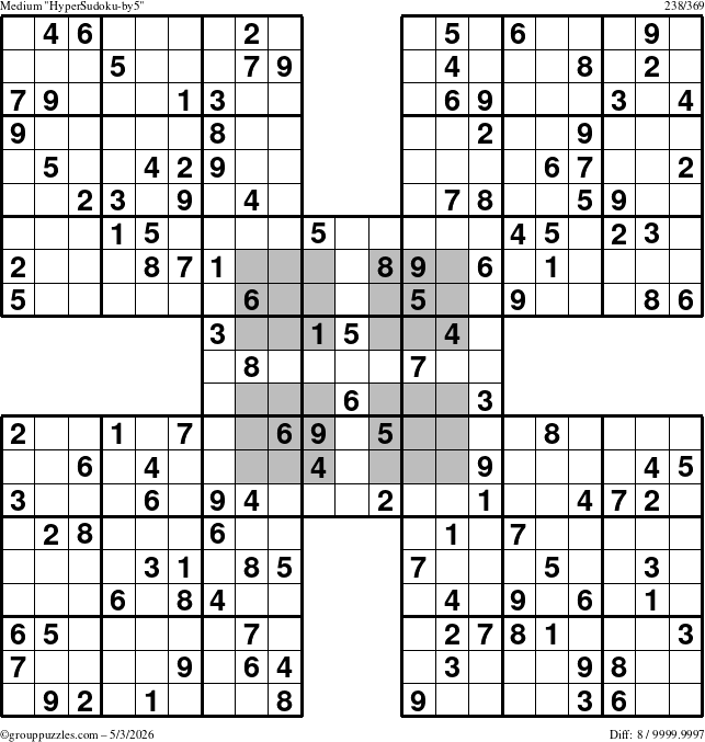 The grouppuzzles.com Medium HyperSudoku-by5 puzzle for Sunday May 3, 2026