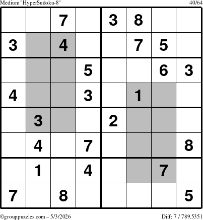 The grouppuzzles.com Medium HyperSudoku-8 puzzle for Sunday May 3, 2026
