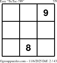 The grouppuzzles.com Easy TicTac-789 puzzle for Thursday November 6, 2025